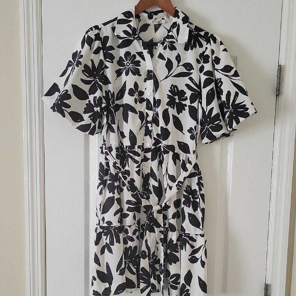 A Hint Of Blush Floral Black and White Dress